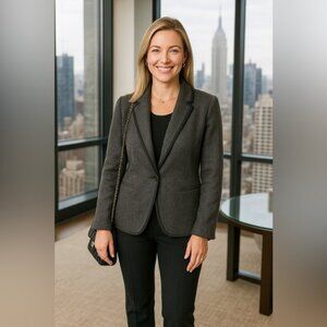 100 Wool Blazer Kasper Timeless Capsule Classic Shawl Collar Elegant Office